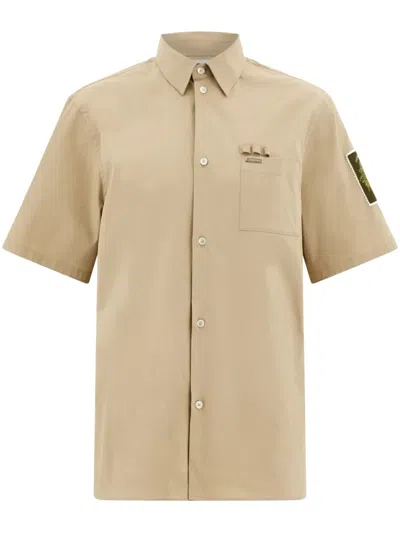 Ferragamo Logo Patch Buttoned Shirt In Neutrals