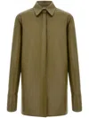 Ferragamo Logo-patch Leather Shirt In Green