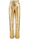Ferragamo Logo-patch Metallic-finish High-waist Trousers In Gold