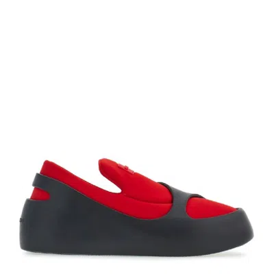 Ferragamo Logo-patch Panelled Sneakers In Red