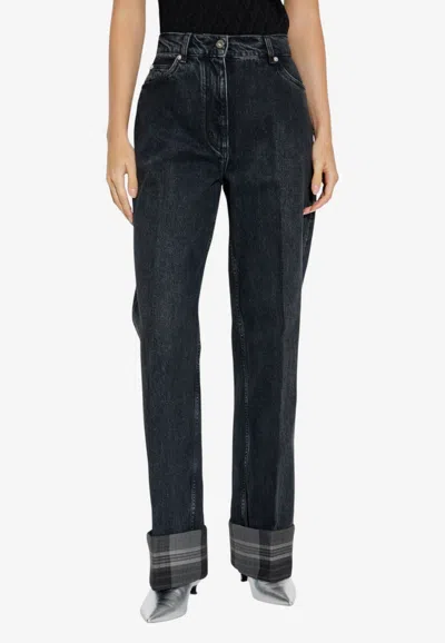 Ferragamo Logo Patch Straight Turn-up Hem Jeans In Black