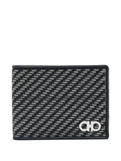 Ferragamo Logo-patched Woven Wallet In Black