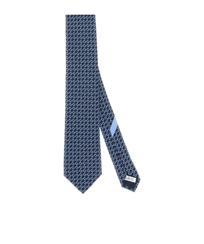 Ferragamo Logo Pattern Tie In Blue