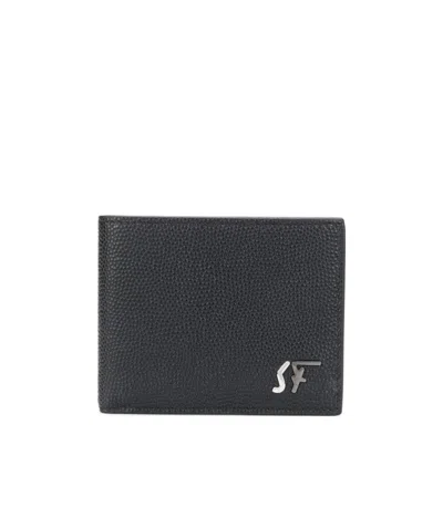 Ferragamo Logo Plaque Billfold Wallet In Black