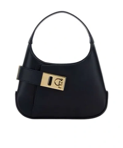 Ferragamo Logo Plaque Gancini Buckled Hobo Bag In Blue