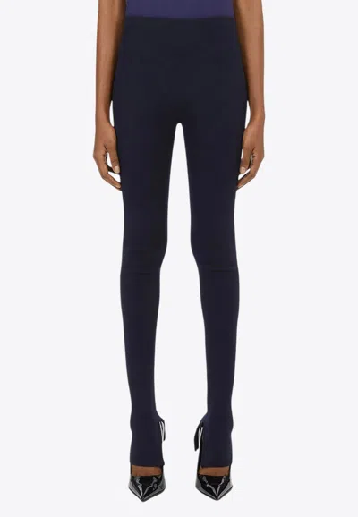 Ferragamo Logo Plaque Knitted Leggings In Blue