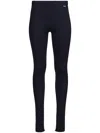 Ferragamo Logo-plaque Knitted Leggings In Blue