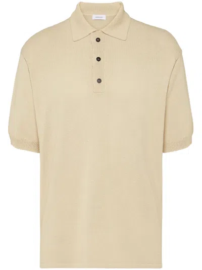 Ferragamo Logo-plaque Knitted Polo Shirt In Neutral