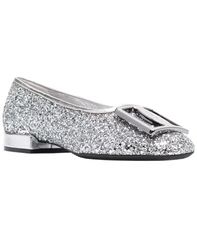 Ferragamo Logo Plaque Leather Ballet Flat In Silver