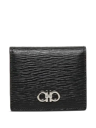 Ferragamo Logo-plaque Leather Cardholder In Black