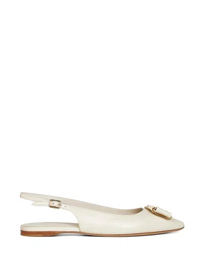 Ferragamo Women Mascarpone Flat Slingbacks With Vara Plate In Neutral