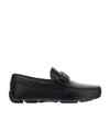 Ferragamo Leather Ornament Driver Loafers In Black