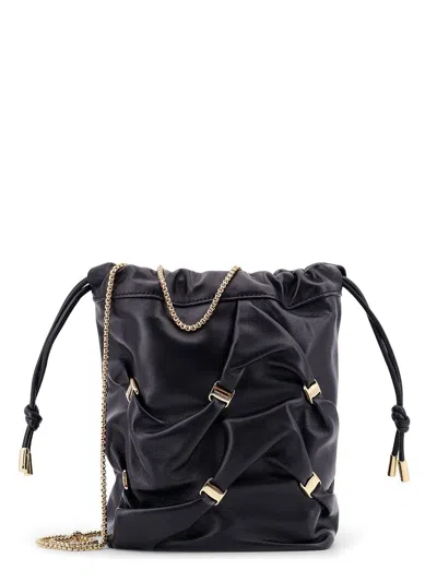 Ferragamo Logo Plaque Mini Drawstring Bucket Bag In Black