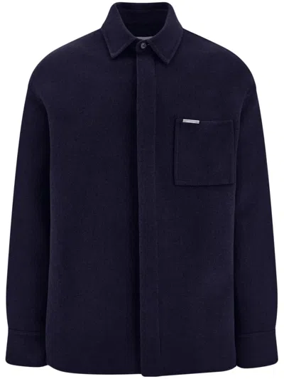Ferragamo Logo-plaque Shirt Jacket In Blue
