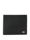 Ferragamo Micro Gancini Black Bi Fold Wallet With Logo In Hammered Leather Man In Black