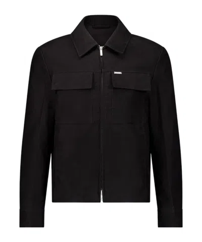 Ferragamo Logo Plaque Zipped Jacket In Black