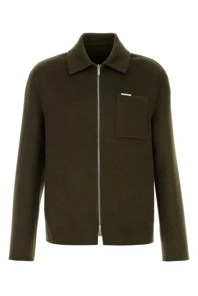 Ferragamo Logo Plaque Zipped Overshirt In Green