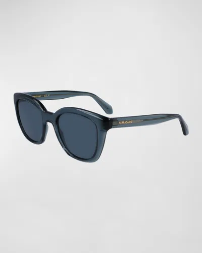 Ferragamo Logo Plastic Cat-eye Sunglasses In Transparent Avio