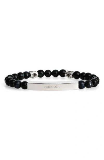 Ferragamo Logo Plate Falcon's Eye Beaded Bracelet In Falcons Eye