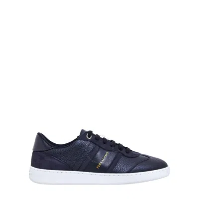 Ferragamo Logo-print Almond-toe Sneaker In Black