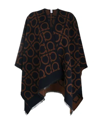 Ferragamo Logo Print Cloak In Black