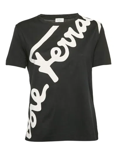 Pre-owned Ferragamo Logo-print Cotton T-shirt In Black