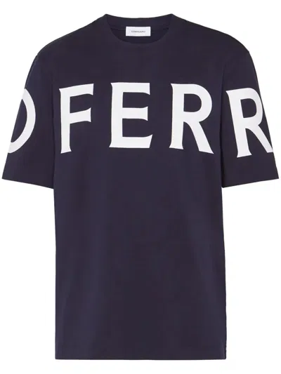 Ferragamo Logo-print Cotton T-shirt In Blue