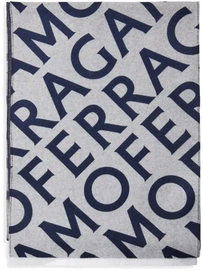 Ferragamo Logo-print Fine-knit Scarf In Grey