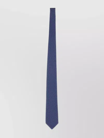 Ferragamo Logo Print Geometric Pattern Slim Tie In Blue