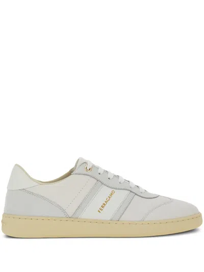 FERRAGAMO LOGO-PRINT LACE-UP LEATHER SNEAKERS