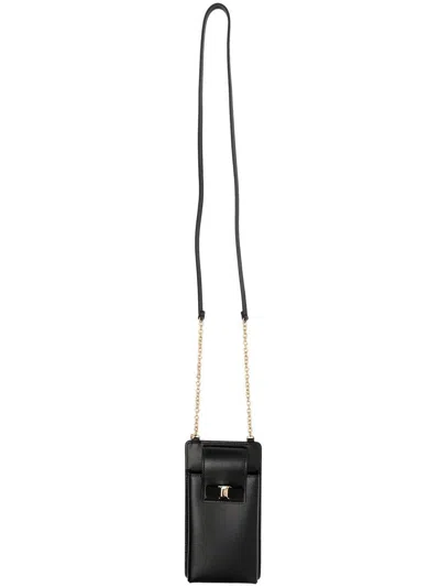Ferragamo Logo-print Leather Phone Case In Schwarz