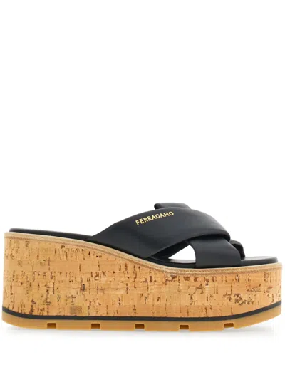 Ferragamo Logo-print Leather Sandals In Black