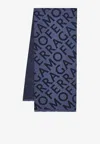 Ferragamo Logo Print Reversible Wool Scarf In Blue