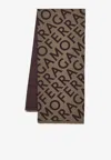 Ferragamo Logo Print Reversible Wool Scarf In Brown