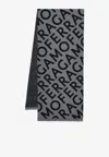 Ferragamo Logo Print Reversible Wool Scarf In Gray