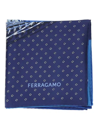 Ferragamo Logo-print Silk Scarf In Blue