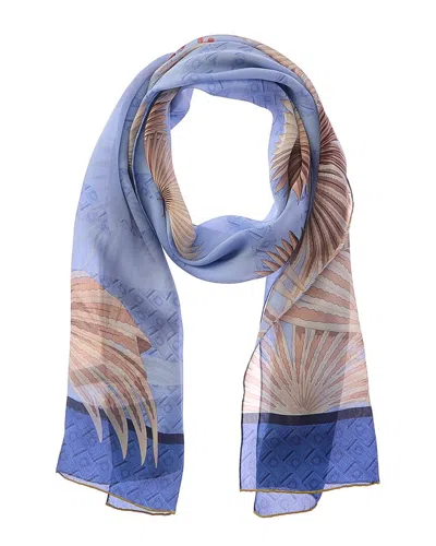 Ferragamo Logo Print Silk Scarf In Blue