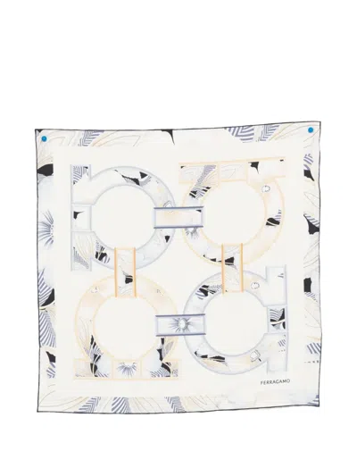 Ferragamo Brezza4ga Silk Scarf Square Geometric In White