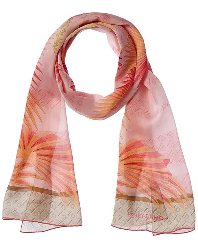 Ferragamo Logo Print Silk Scarf In Pink