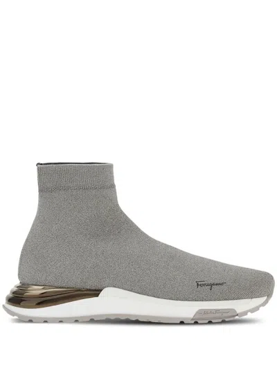 Ferragamo Logo-print Sock Sneakers In Grey
