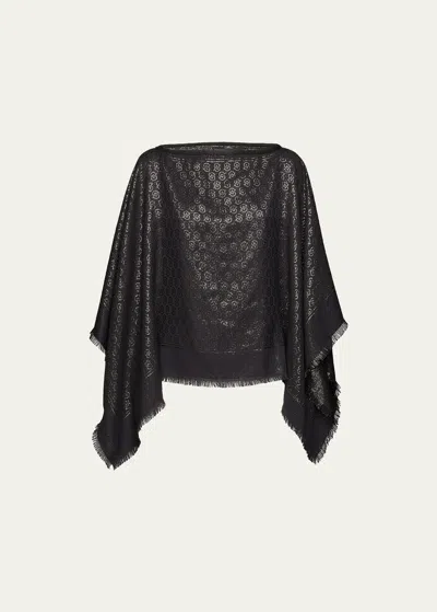 Ferragamo Logo-print Wool Cape In Nero / Oro