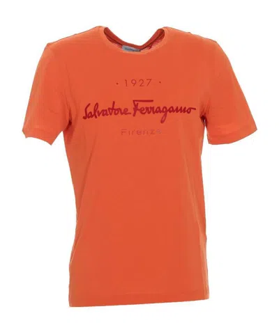 Ferragamo Logo Printed Casual T-shirt In Red