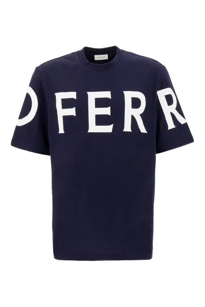 Ferragamo Logo-print Cotton T-shirt In Navy Blue
