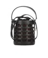Ferragamo Logo Printed Cut Out Bucket Bag In Black