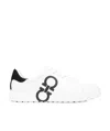 Ferragamo White Sneakers With Gancini Print On The Side And Contrasting Heel In Leather Man In White