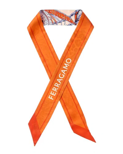 Ferragamo Logo Printed Silk Scarf In Orange