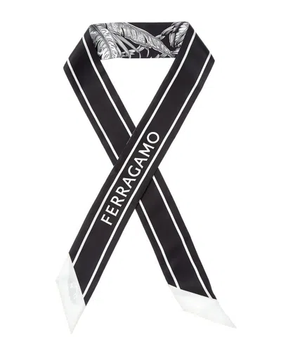 Ferragamo Logo Printed Silk Scarf In Black