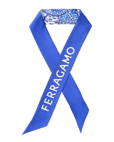 Ferragamo Logo Printed Silk Scarf In Blue