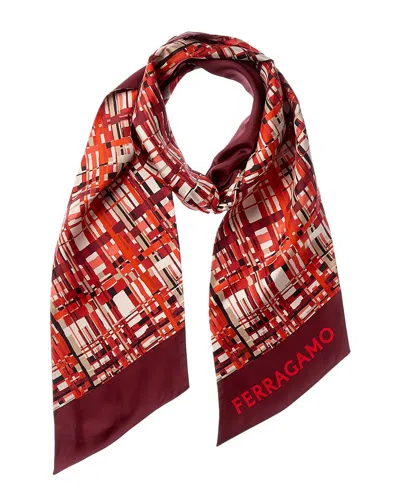Ferragamo Logo Printed Silk Scarf In Brown