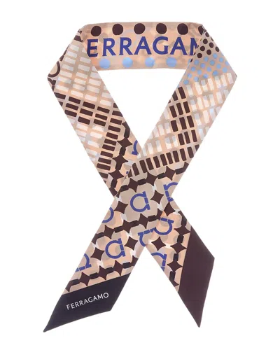 Ferragamo Logo Printed Silk Scarf In Animal Print